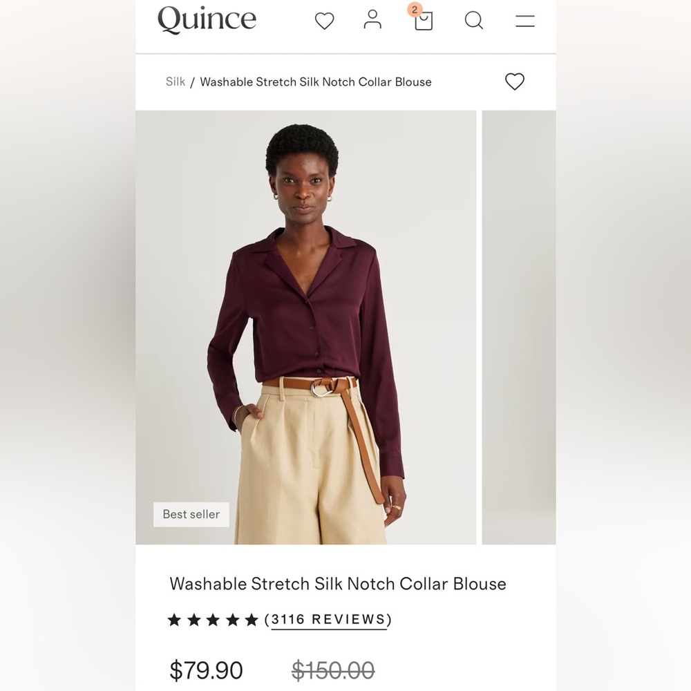 Quince Burgundy Silk Notch Collar Blouse